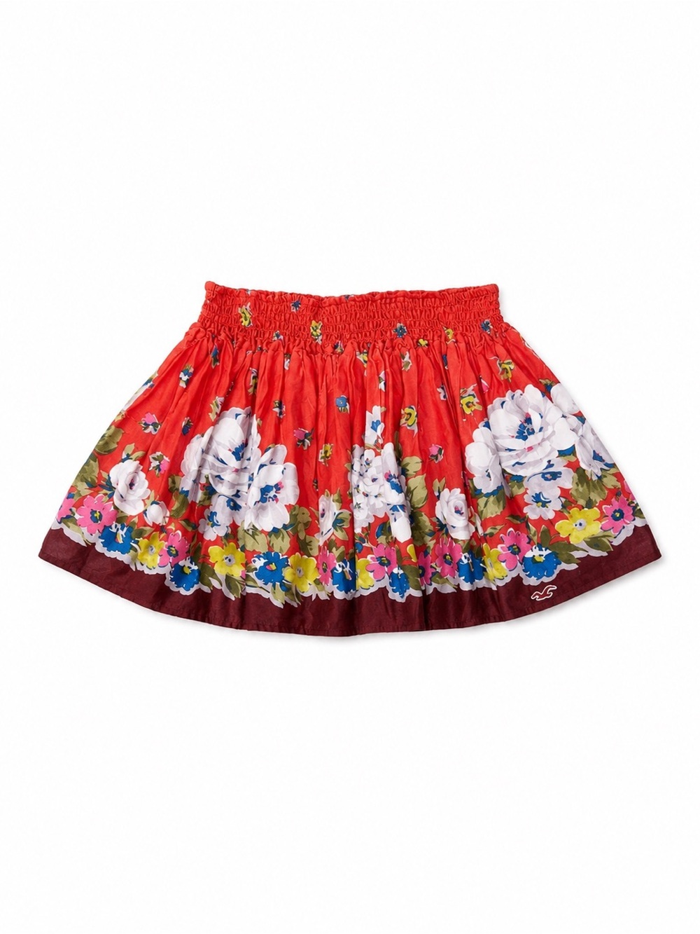 Hollister Red Floral Smocked Waist Skater Mini Skirt Size S Y2K